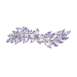 EVER FAITH Women's Marquise-Shaped CZ Barrettess Clips, Flower Leaf Cluster Hair Styling Tools Accessories for Bridal Light Purple Silver-Tone