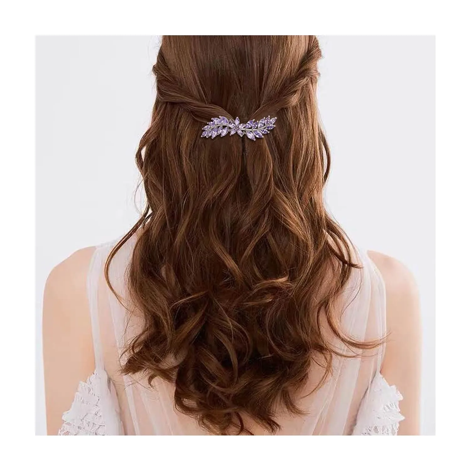 EVER FAITH Women's Marquise-Shaped CZ Barrettess Clips, Flower Leaf Cluster Hair Styling Tools Accessories for Bridal Light Purple Silver-Tone