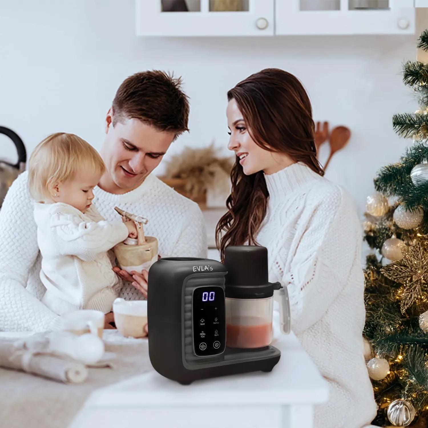 EVLA'S Double Baby Food Maker with 2 Steaming Baskets, Steamer, Blender, Grinder, Food Processor, Cook & Blends Healthy Baby Food in Minutes, Touch Screen, with 6 food pouches, Dark Grey