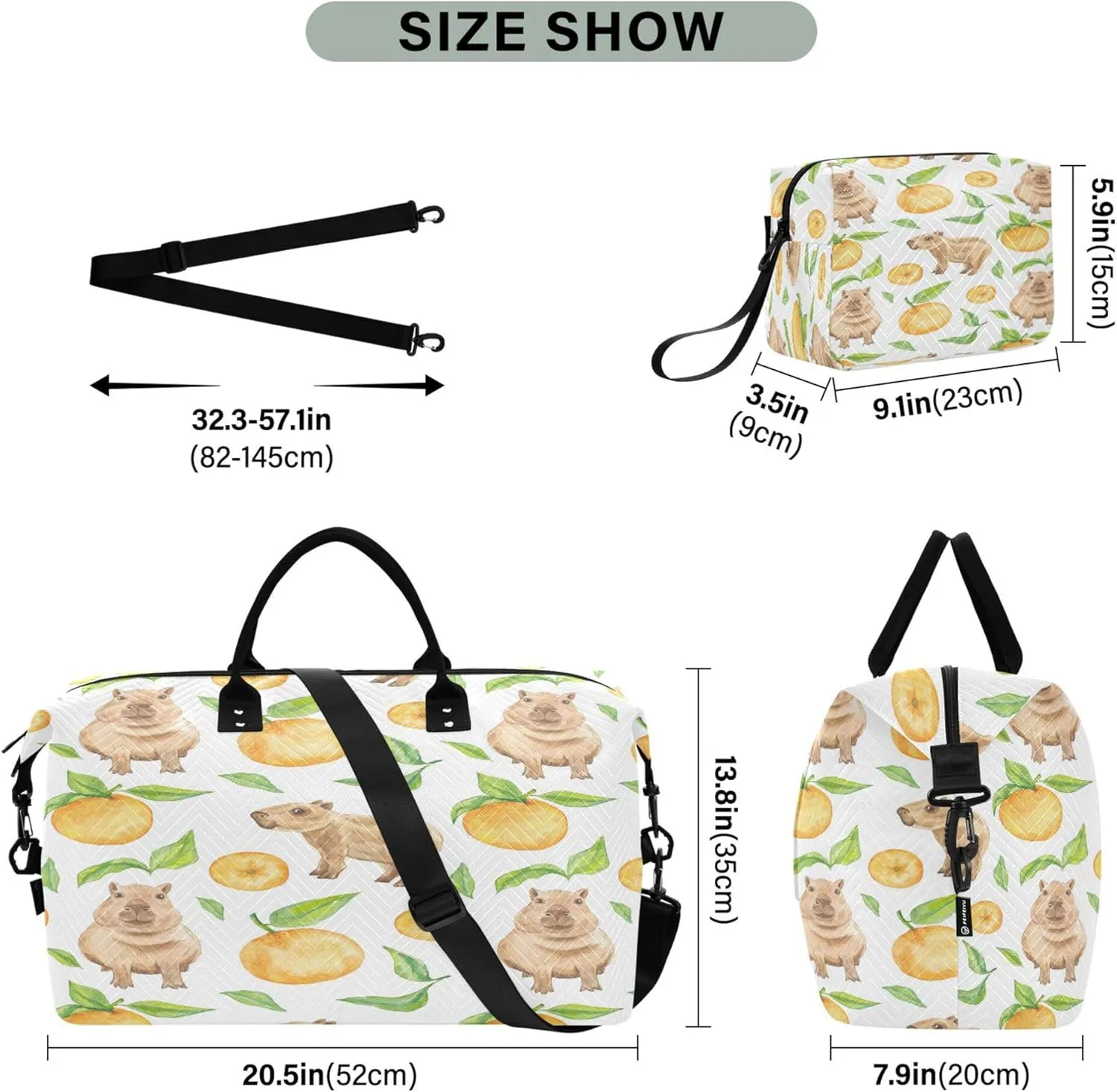 Exnundod Women Weekender Bags Capybara Fruits Watercolor Travel Duffel Bags Carry On Overnight Bag Large Hospital Tote Luggage