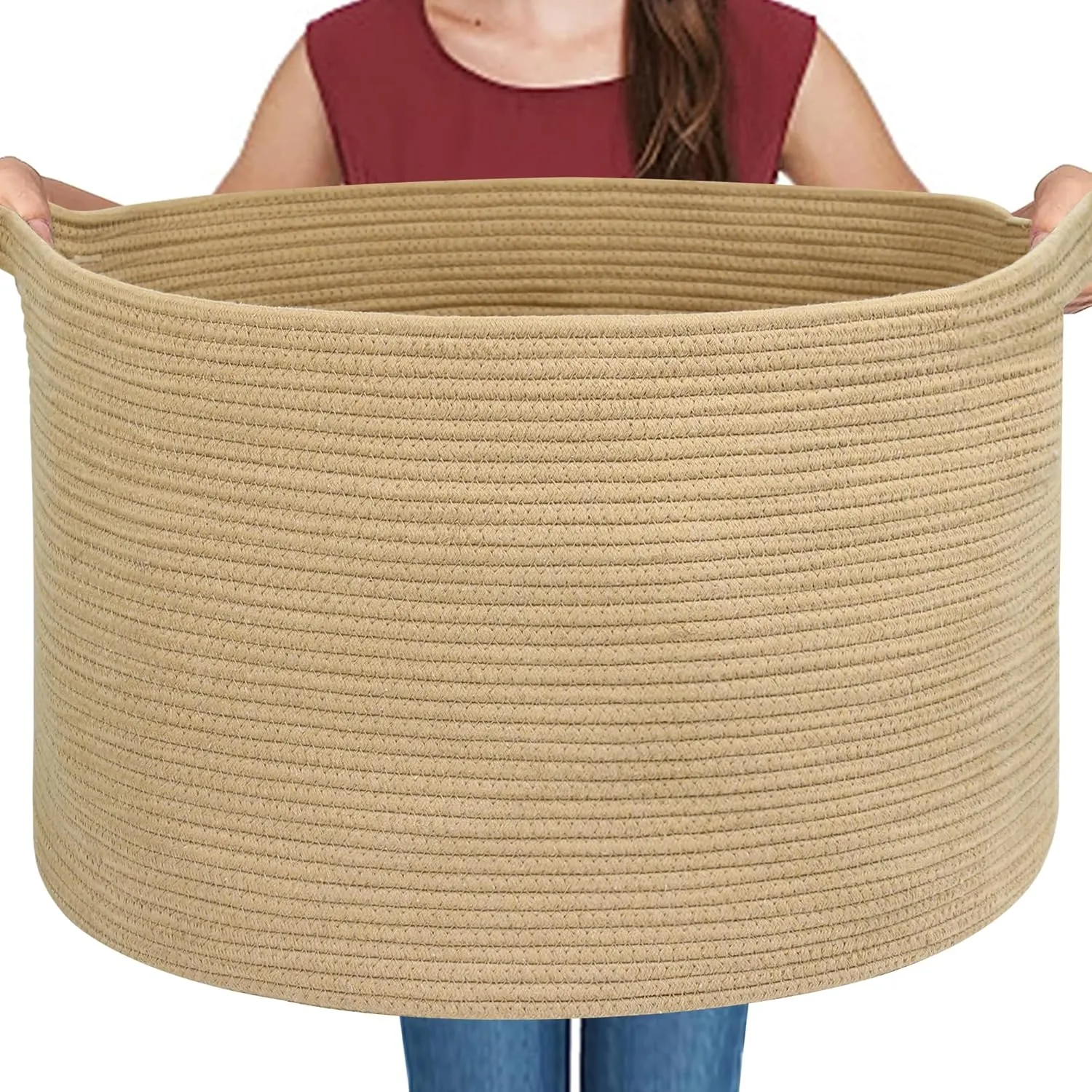 Extra Large Storage Basket, 22" X 22" X 14" Stuffed Animal Basket for Living Room Kids Room, Soft Cotton Rope Bin With Handle, Throw Blanket Storage, Stuffed Animal Toy Organizer Box