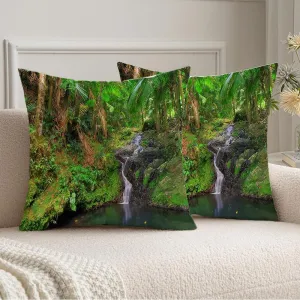 Fall Pillow Covers 18x18 Set of 2 La Small Cascade Water El Yunque Travel Puerto Forest Scene Nature Parks Outdoor Design Rico Walk Pillow Case Velvet Decorative Pillows Square Cushion Covers