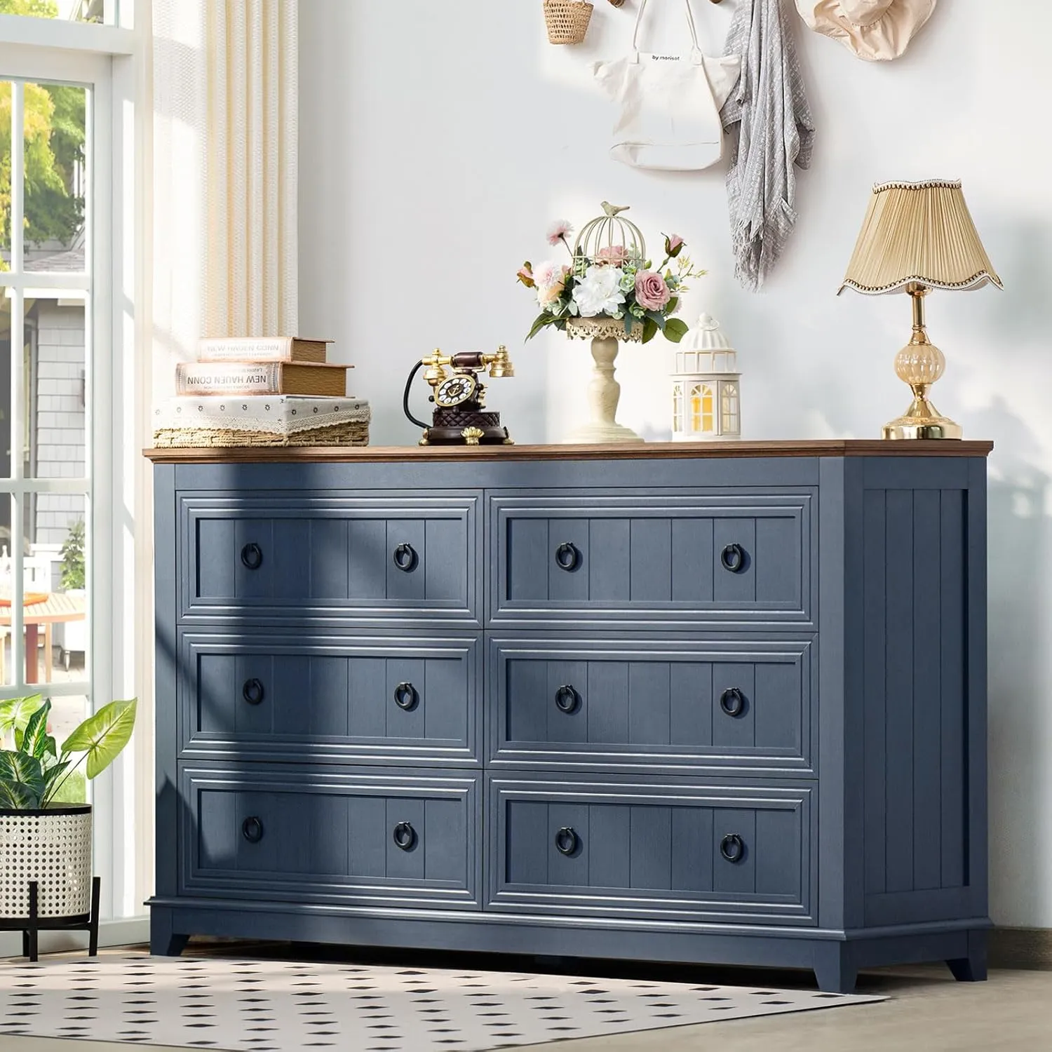 Farmhouse Dresser and Nightstand Sets 3 Piece, Furniture Set 18" Night Stand with Charging Station and 6 Drawers Dressers for Bedroom, 54" Dresser and Nightstand Set for Bedroom, Living Room