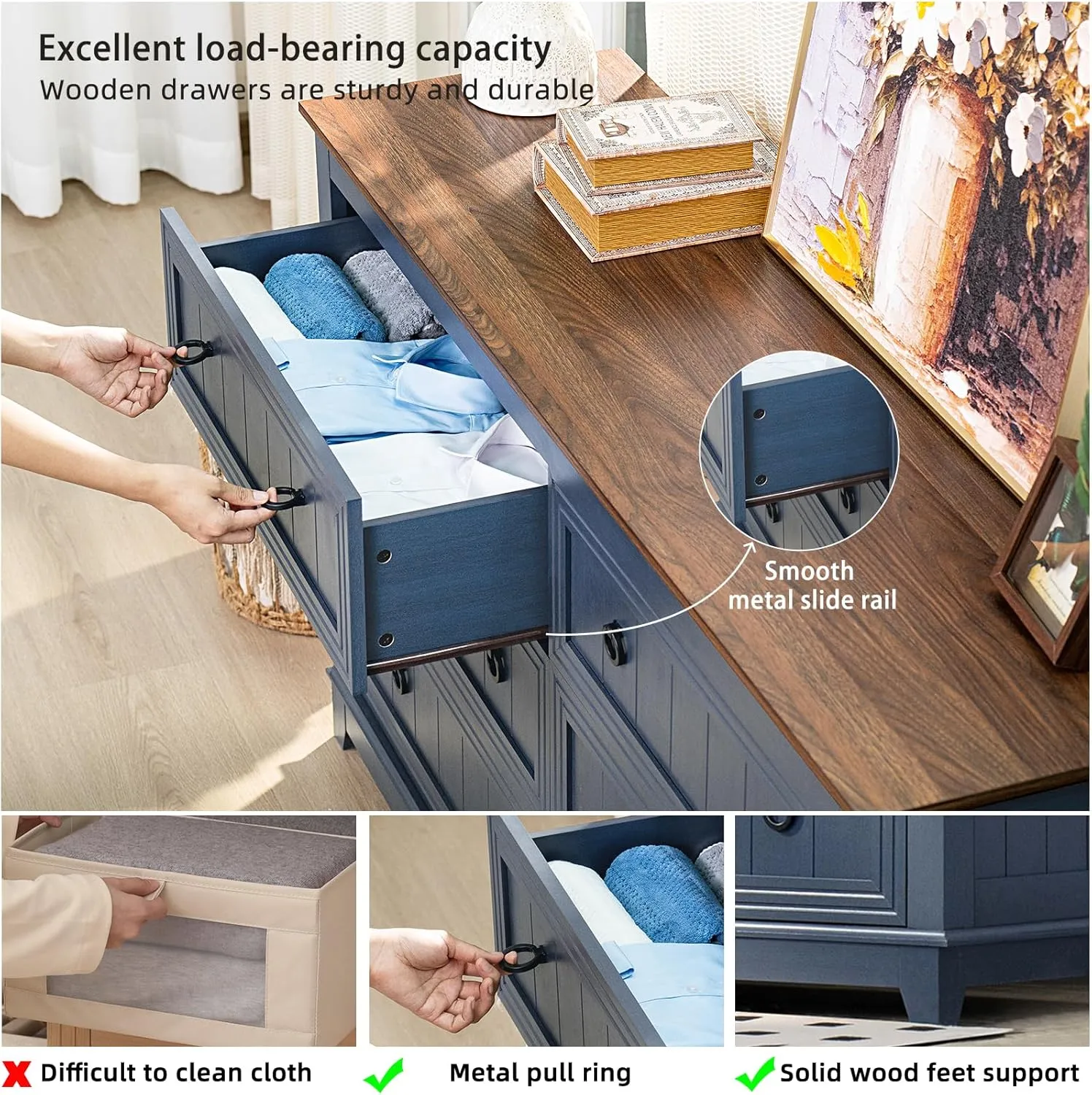 Farmhouse Dresser and Nightstand Sets 3 Piece, Furniture Set 18" Night Stand with Charging Station and 6 Drawers Dressers for Bedroom, 54" Dresser and Nightstand Set for Bedroom, Living Room