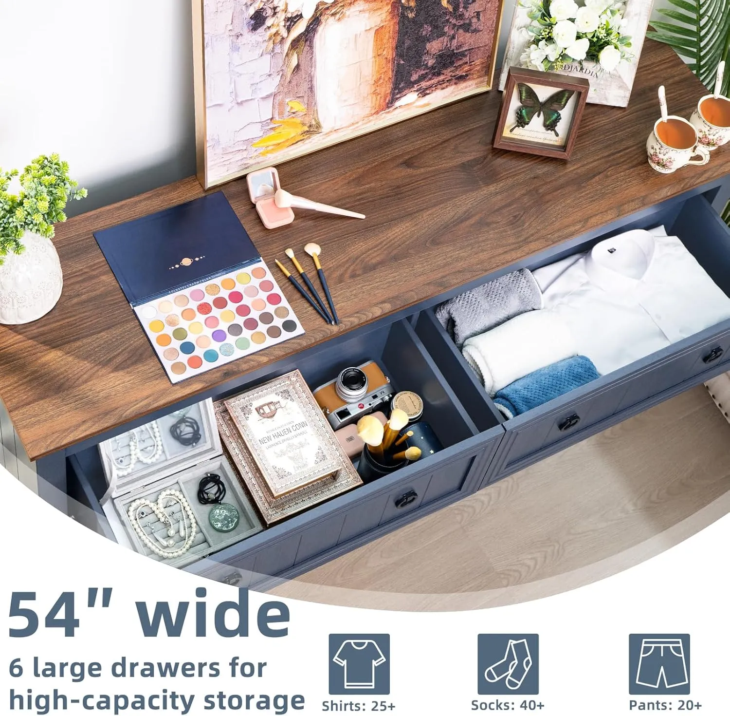 Farmhouse Dresser and Nightstand Sets 3 Piece, Furniture Set 18" Night Stand with Charging Station and 6 Drawers Dressers for Bedroom, 54" Dresser and Nightstand Set for Bedroom, Living Room