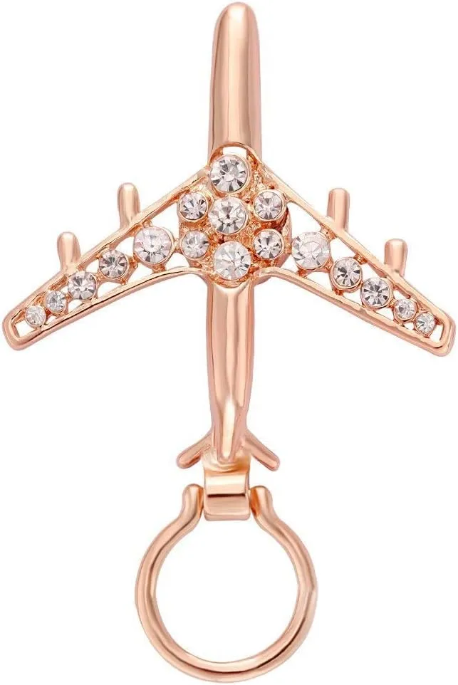Fashion Gold Crystal Airplane Shining Magnetic Badge Eyeglass Holder