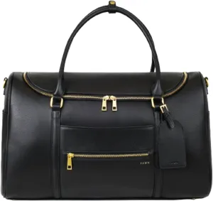 FAWN DESIGN The Weekender Bag, Carry on Bags for Airplanes, Overnight Bag for Women, Premium Matte Faux Leather Duffle Bag with Luggage Tag and Contact Card, 20x10x12 inches, 39 Liters, Black
