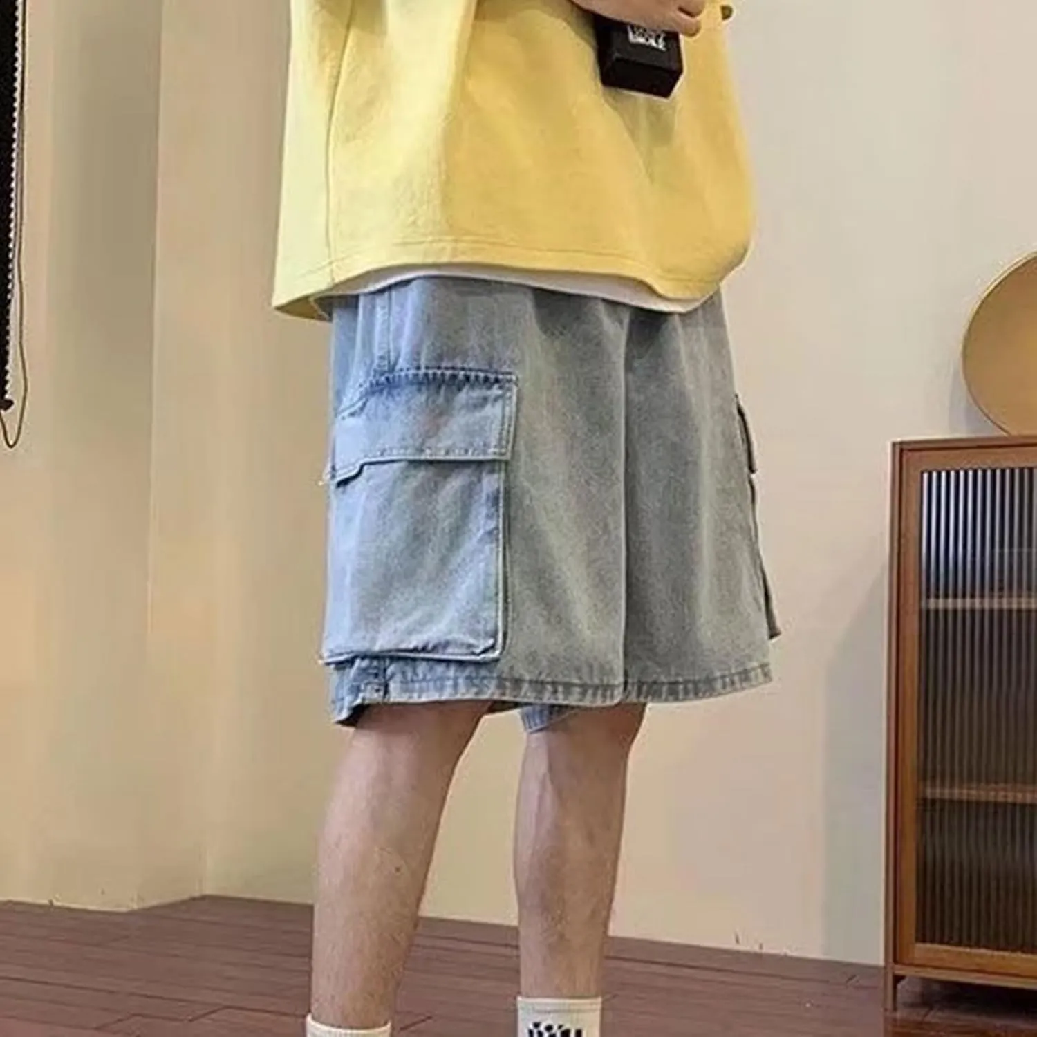 FCOOLYEET Baggy Jean Shorts Men Y2k Cargo Jorts Jeans Grunge Denim Bermuda Shorts for Women