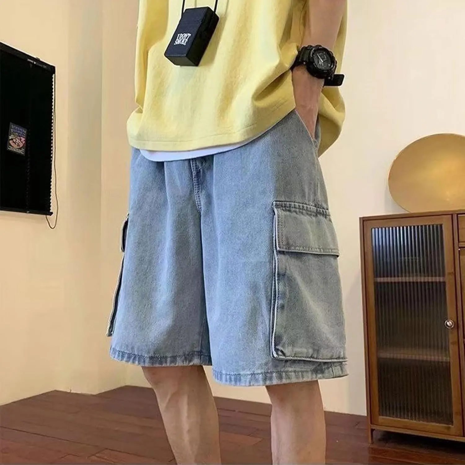 FCOOLYEET Baggy Jean Shorts Men Y2k Cargo Jorts Jeans Grunge Denim Bermuda Shorts for Women