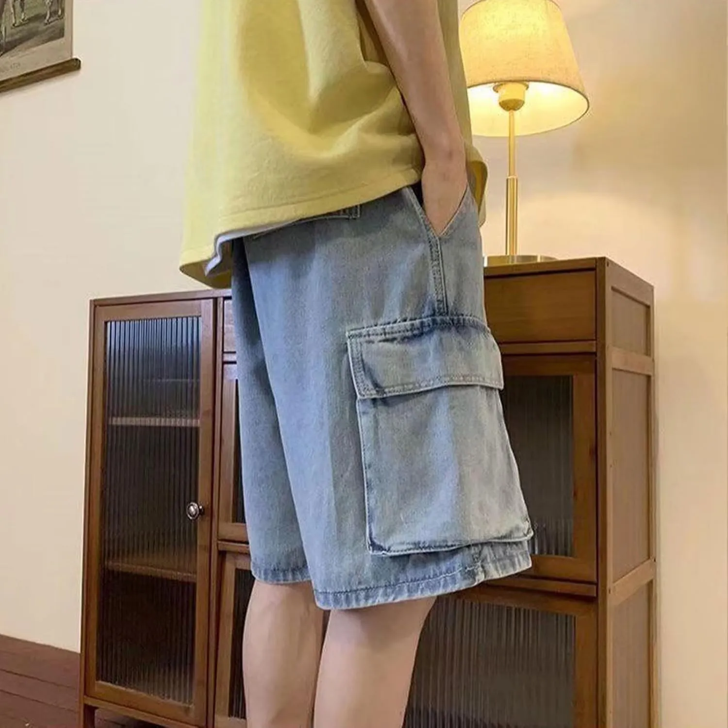 FCOOLYEET Baggy Jean Shorts Men Y2k Cargo Jorts Jeans Grunge Denim Bermuda Shorts for Women