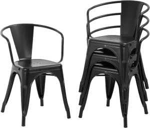 FDW Dining Chairs Set of 4 Indoor Outdoor Chairs Patio Chairs Furniture Kitchen Metal Chairs 18 Inch Seat Height Restaurant Chair 330LBS Weight Capacity Metal Stackable Bar Chairs (Black)