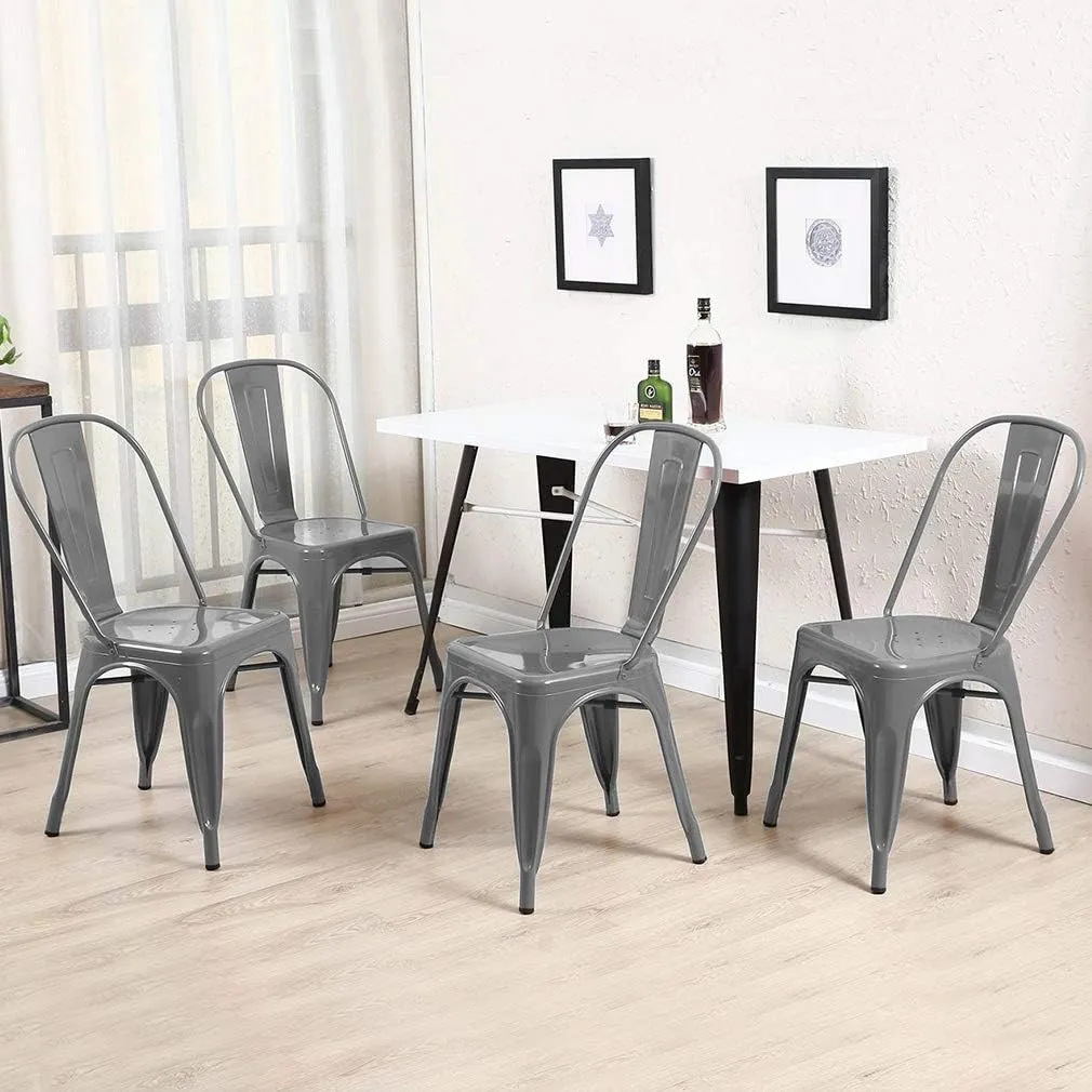 FDW Dining Chairs Set of 4 - Indoor/Outdoor, Metal, 18 Inch Seat Height, 330LBS Weight Capacity, Stackable, Restaurant & Bar Chairs