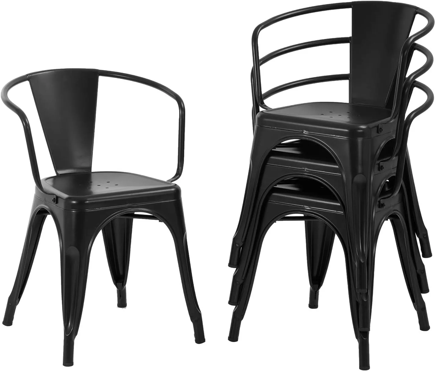 FDW Dining Chairs Set of 4 Metal Chair For Indoor, Outdoor, Patio, Kitchen, 18 Inch Seat Height Restaurant Chair, Tolix Side Stackable Bar Chairs 330LBS Weight Capacity,Black