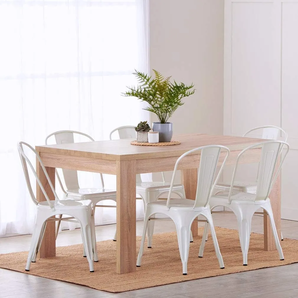 FDW Metal Dining Chairs Metal Chairs Patio Chair Seat Height Dining Room Kitchen Chair Tolix Restaurant Chairs Bar Stackable Chair Trattoria Metal Indoor Outdoor Chairs (Cream)