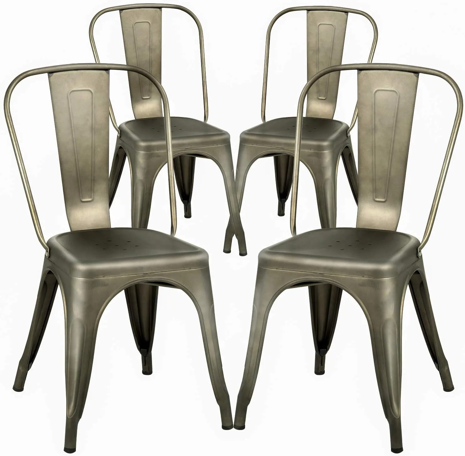 FDW Metal Dining Chairs Metal Chairs Patio Chair Seat Height Dining Room Kitchen Chair Tolix Restaurant Chairs Bar Stackable Chair Trattoria Metal Indoor Outdoor Chairs (Gun)