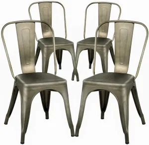 FDW Metal Dining Chairs Metal Chairs Patio Chair Seat Height Dining Room Kitchen Chair Tolix Restaurant Chairs Bar Stackable Chair Trattoria Metal Indoor Outdoor Chairs (Gun)