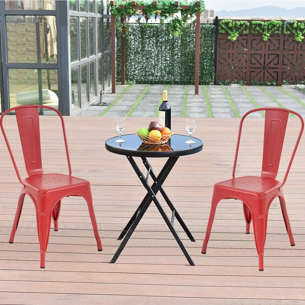 FDW Metal Dining Chairs Set of 4 Indoor Outdoor Chairs Patio Chairs Kitchen Metal Chairs 18 Inch Seat Height Restaurant Stackable Chair Tolix Side 330LBS Weight Capacity