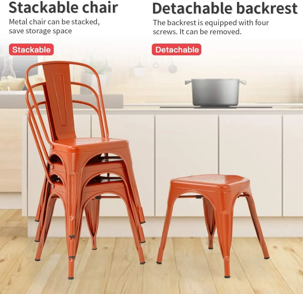 FDW Metal Dining Chairs - Set of 4 Indoor/Outdoor Stackable Chairs - 18 Inch Seat Height - 330LBS Weight Capacity - Patio & Restaurant Use