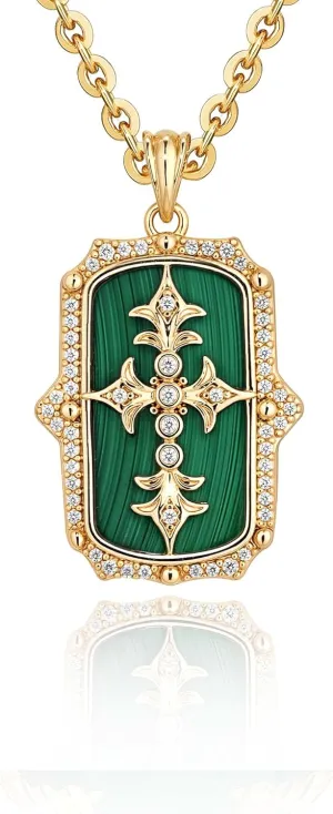 Fettero Necklaces for Women Trendy 14K Gold Plated Malachite Heart Cross Circle Pendant Chain Dainty Gold Necklaces Jewelry for Women