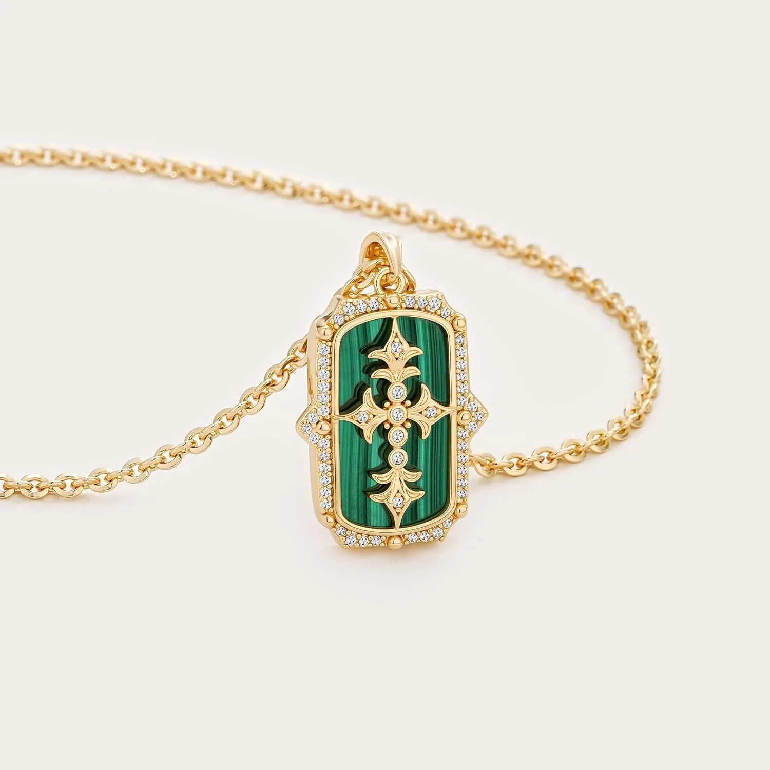 Fettero Necklaces for Women Trendy 14K Gold Plated Malachite Heart Cross Circle Pendant Chain Dainty Gold Necklaces Jewelry for Women