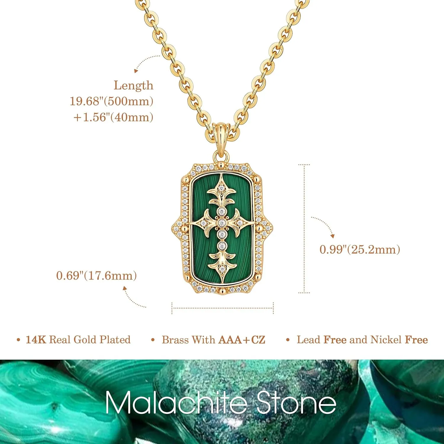 Fettero Necklaces for Women Trendy 14K Gold Plated Malachite Heart Cross Circle Pendant Chain Dainty Gold Necklaces Jewelry for Women