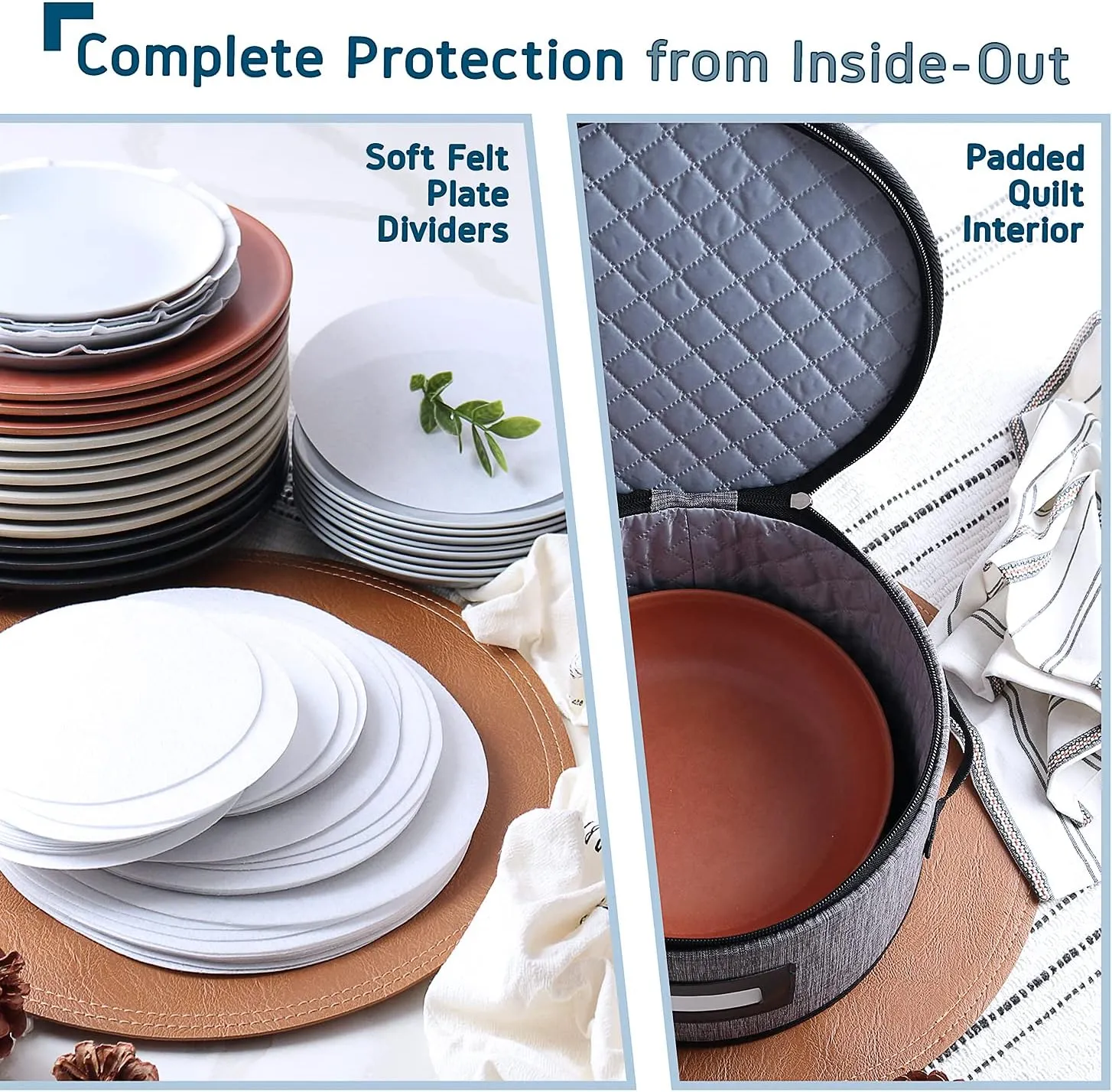 Fine China Storage Containers Hard Shell – 5 Piece Dish Storage Containers, Quilted and Stackable Mug Storage and Plate Storage Containers, Dish Organizer with Dividers for Moving and Seasonal Storage