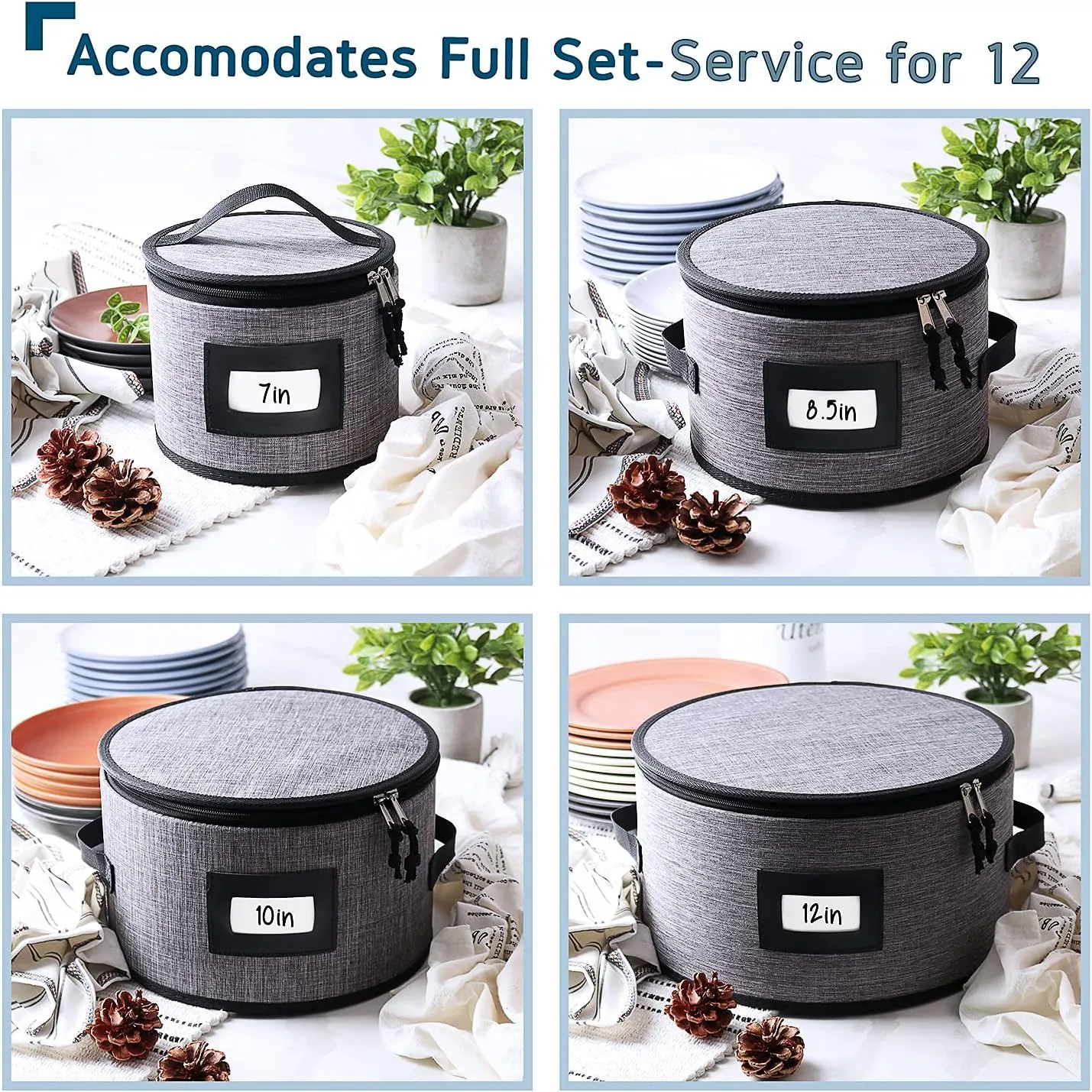 Fine China Storage Containers Hard Shell – 5 Piece Dish Storage Containers, Quilted and Stackable Mug Storage and Plate Storage Containers, Dish Organizer with Dividers for Moving and Seasonal Storage