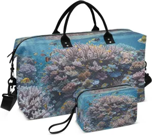 Fish Coral Reef Travel Duffel Bag Gym Bag Sports Tote Bag with Multiple Interior Pockets Shoulder Weekender Bag for Women Men with Toiletry Bag 20.5”x 7.9”x 13.8”