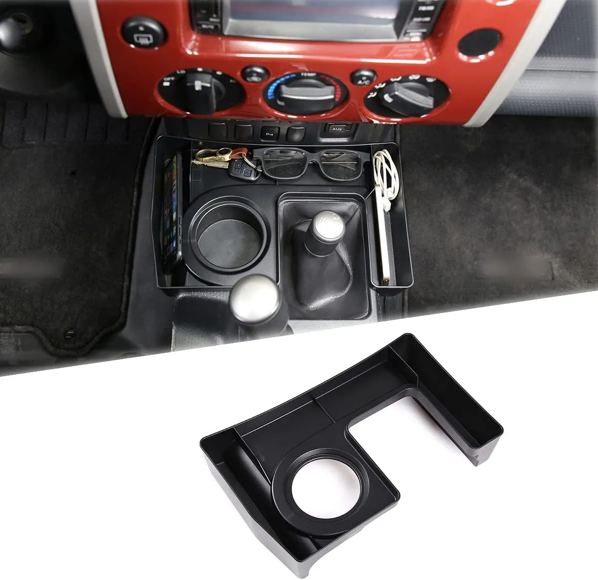 Fit for Toyota FJ Cruiser 2007-2021 Gear Shift Storage Box, Gear Shift Console Side Tray Organizer, Create Extra Storage Space for Passenger Side Organizer Tray(U-Shape)