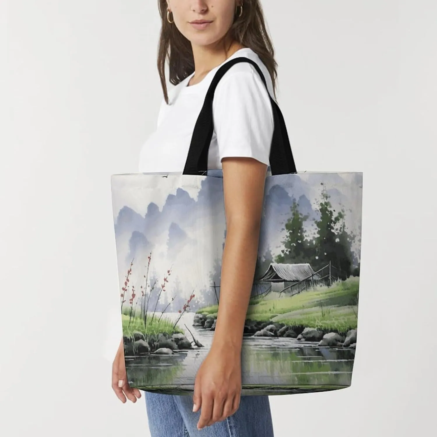 Flag And Eagle Tote Bag for Women Reusable Grocery Shoulder Bags Shopping Bag for Travel, Groceries