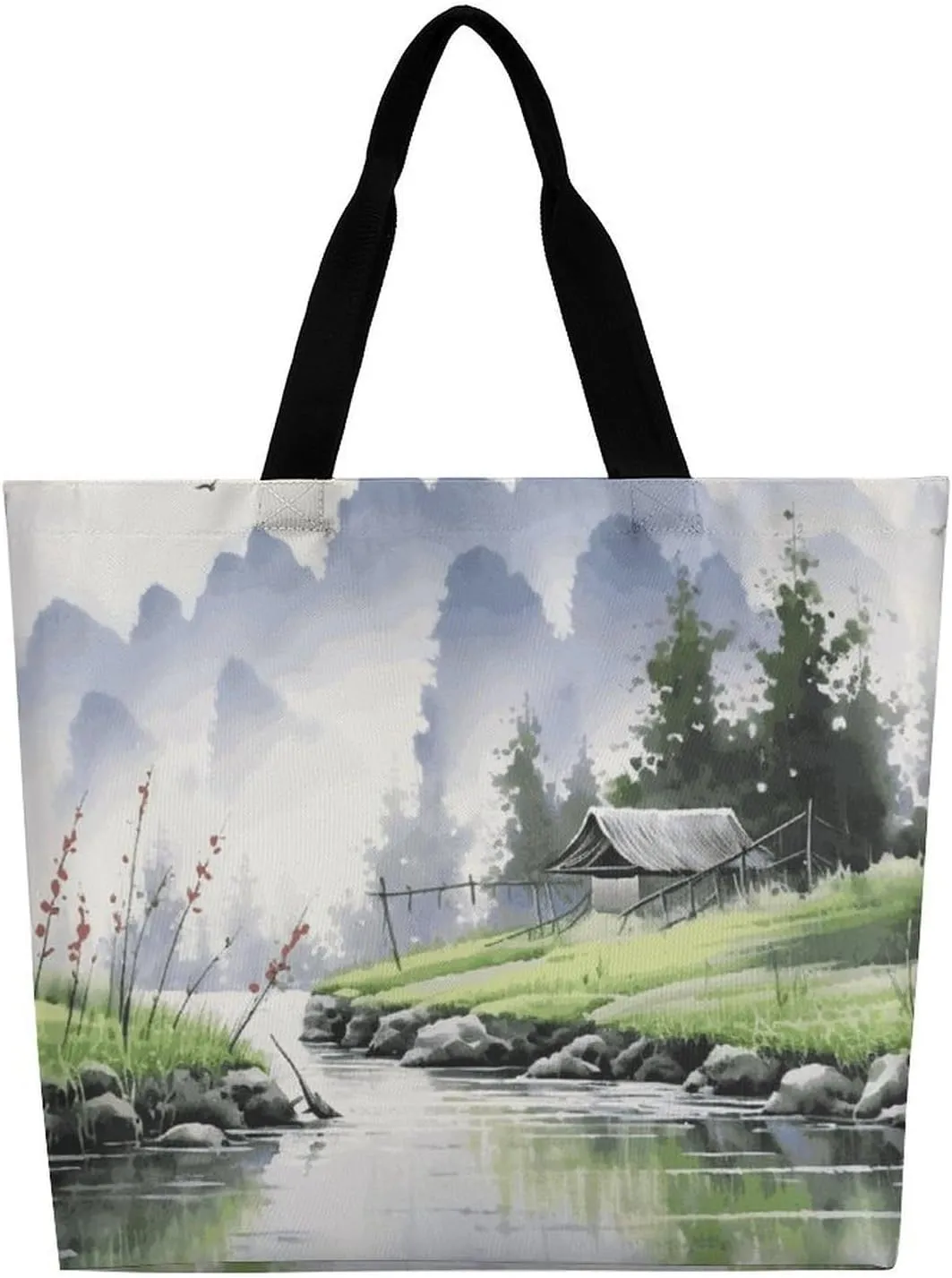 Flag And Eagle Tote Bag for Women Reusable Grocery Shoulder Bags Shopping Bag for Travel, Groceries