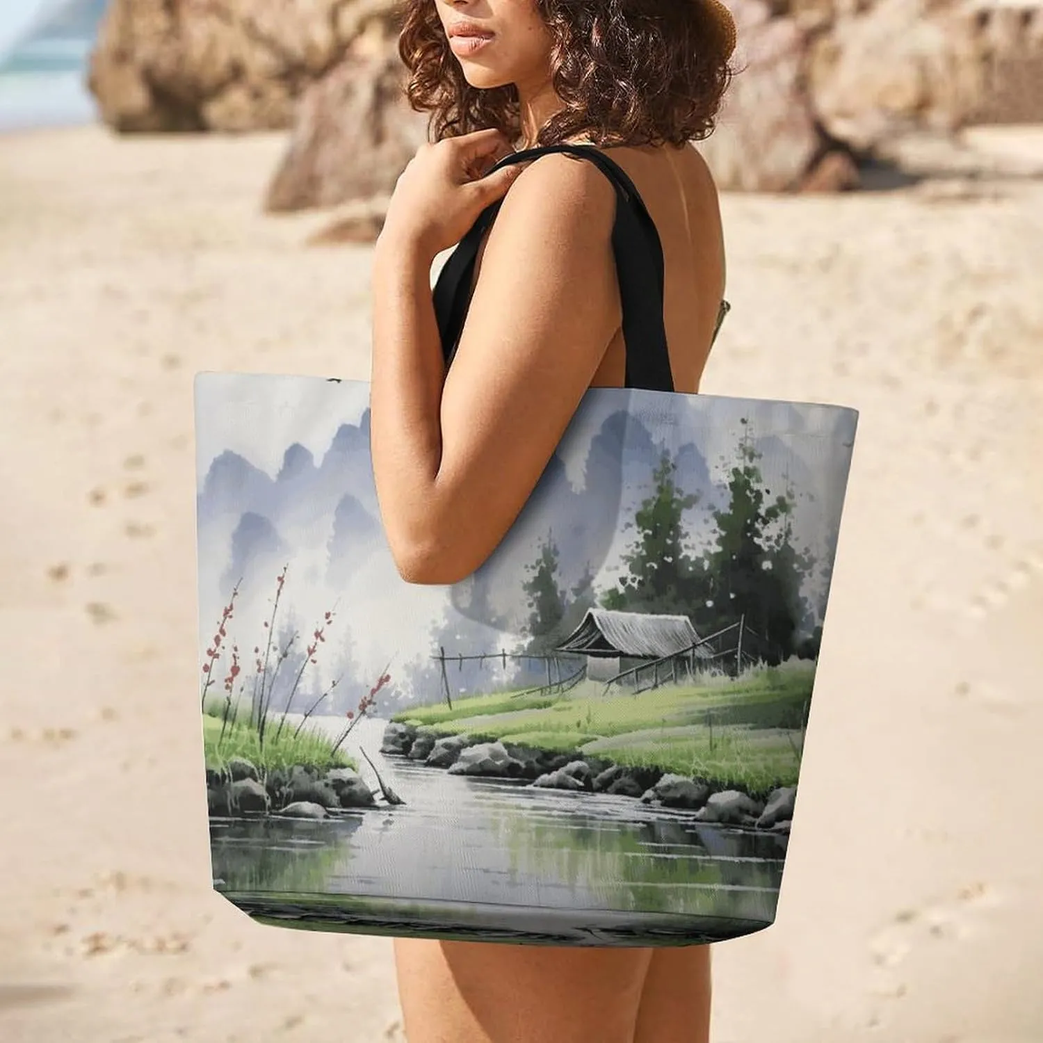 Flag And Eagle Tote Bag for Women Reusable Grocery Shoulder Bags Shopping Bag for Travel, Groceries