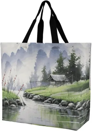 Flag And Eagle Tote Bag for Women Reusable Grocery Shoulder Bags Shopping Bag for Travel, Groceries