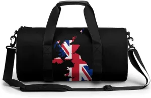 Flag Map of United Kingdom Gym Bag for Women Men Travel Duffle Bag Carry on Weekender Tote Bag Lightweight