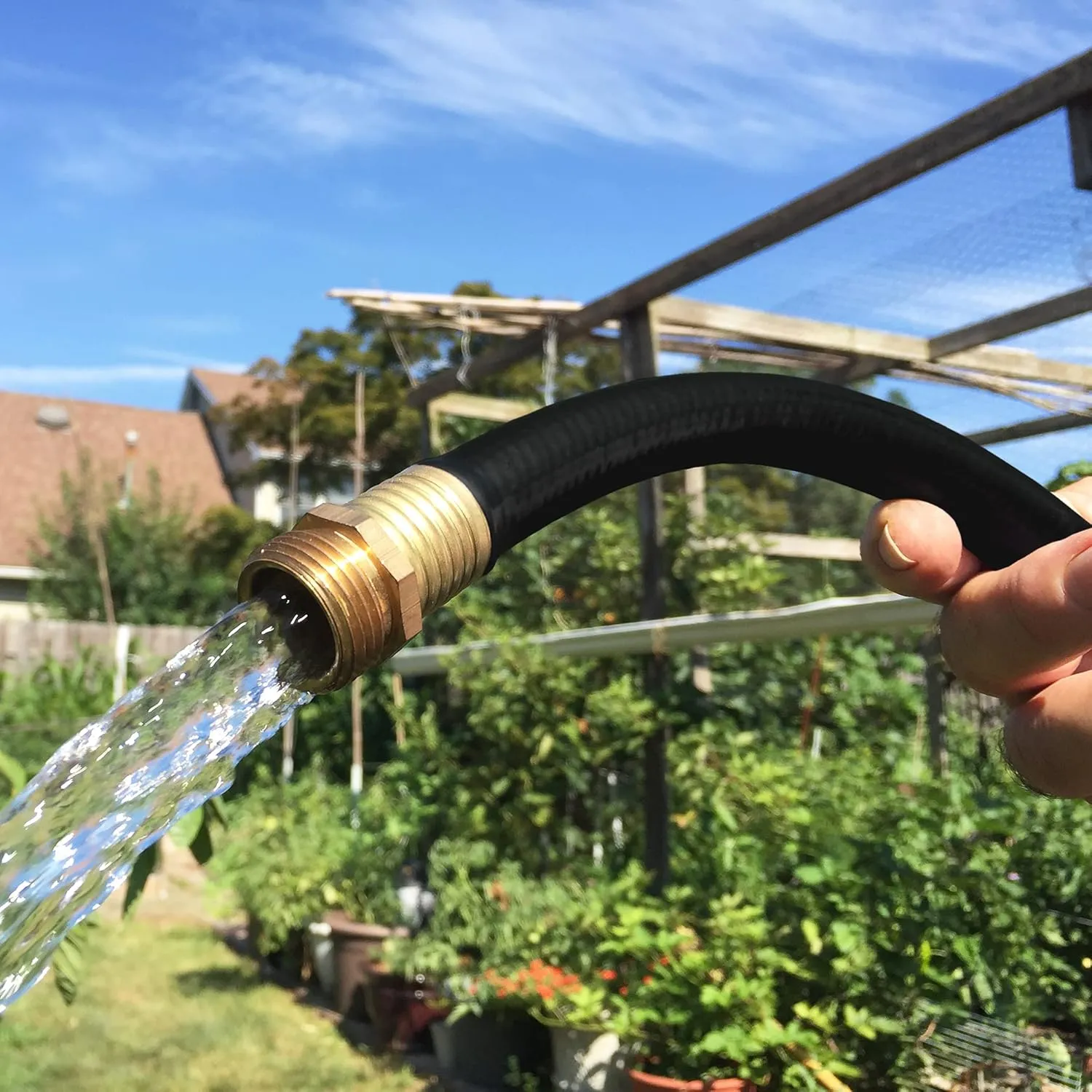 Flexon 5/8" x 75-Ft Premium Rubber Garden Hose – Heavy-Duty, Commercial-Grade, All-Weather Flexibility, High Burst Strength, Crush-Proof Couplings, Kink-Resistant, Ideal for Landscaping and Job Sites