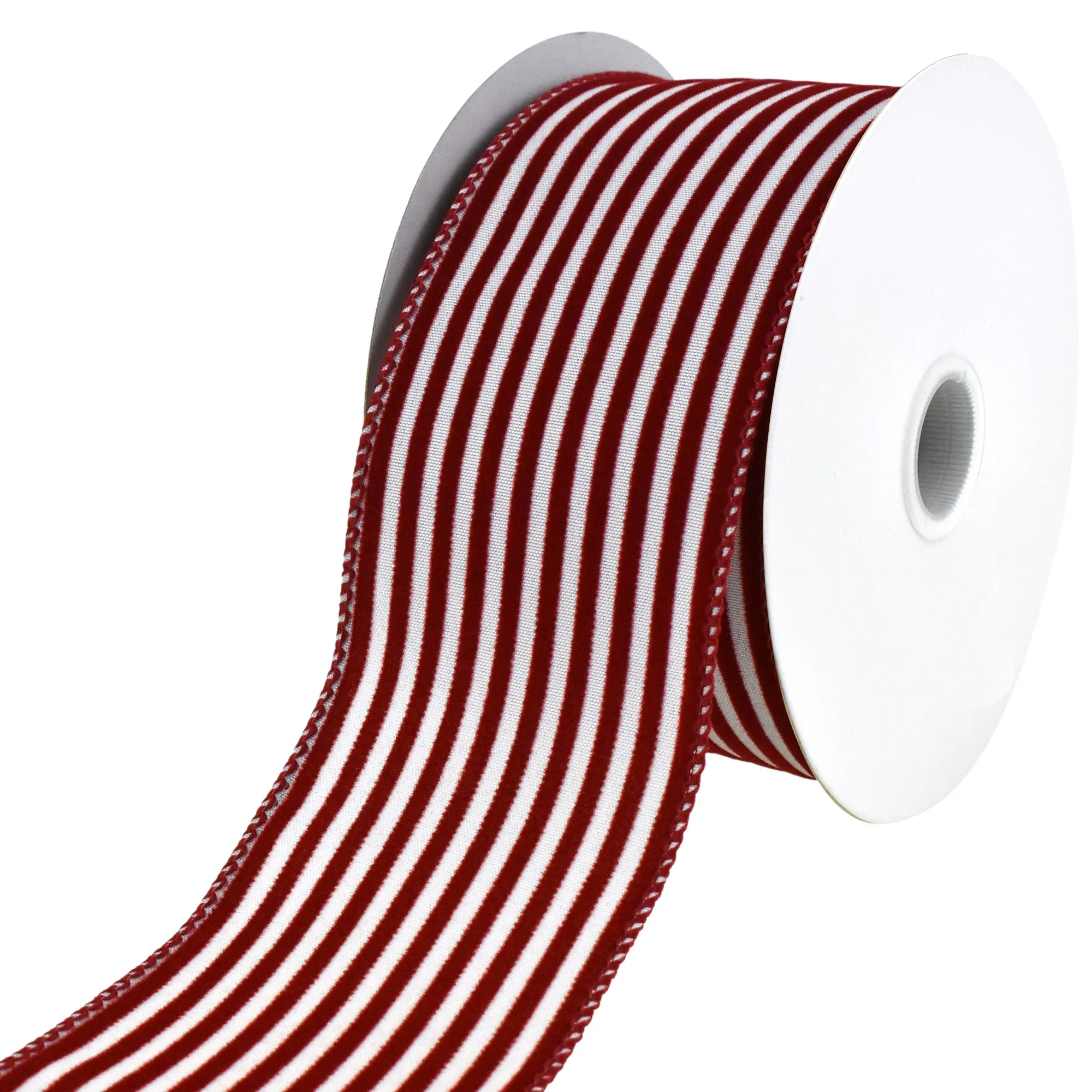 Flocked Velvet Cabana Stripes Wired Ribbon, 2-1/2-Inch, 10-Yard