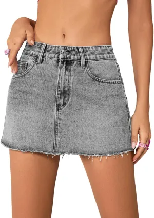 Floerns Women's Causal High Waist Raw Hem Pocket Denim Jean Short Skirt