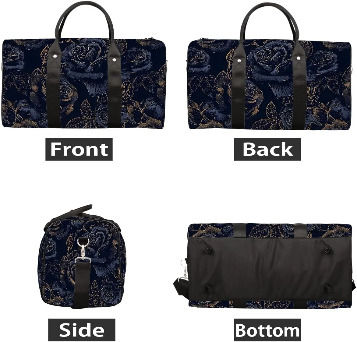 Flower Rose Blue Travel Duffle Bag Sports Gym Bags for Women Men Weekender Overnight Bags Waterproof Carry On Tote Bag Workout Bag for Dance Swimming Yoga Hospital