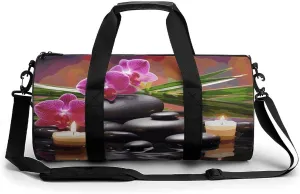Flowers in Fountain Massage Stones Gym Bag for Men Women Water Resistant Duffle Bag Travel Lightweight Bag for Travel Sports