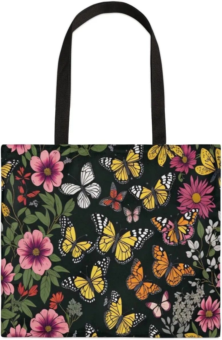 Flowers Tropical Butterflies Canvas Tote Bag for Women Men Stylish Tote Handbag Shoulder Bag Reusable Grocery Bag