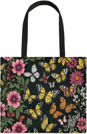 Flowers Tropical Butterflies Canvas Tote Bag for Women Men Stylish Tote Handbag Shoulder Bag Reusable Grocery Bag