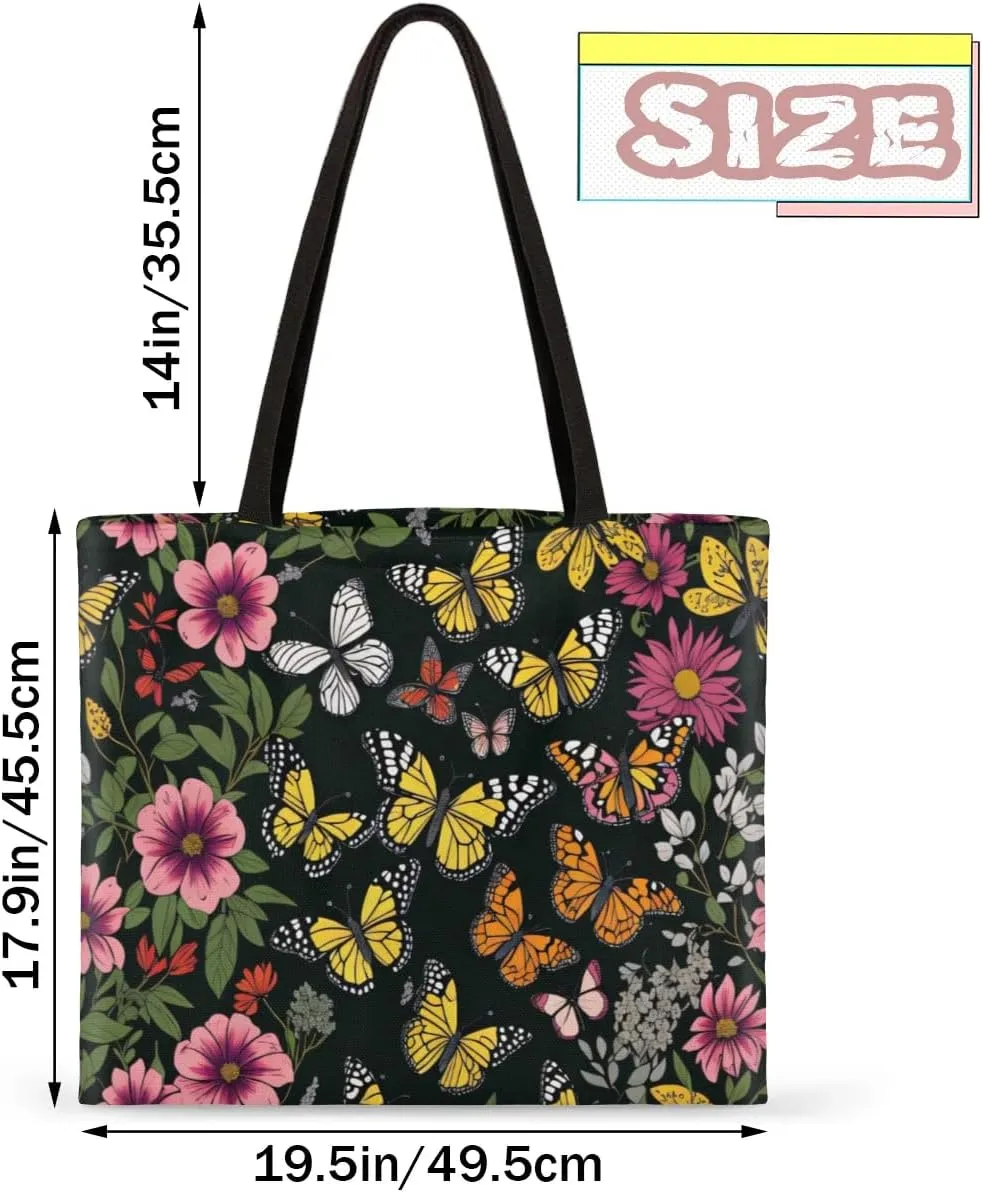 Flowers Tropical Butterflies Canvas Tote Bag for Women Men Stylish Tote Handbag Shoulder Bag Reusable Grocery Bag