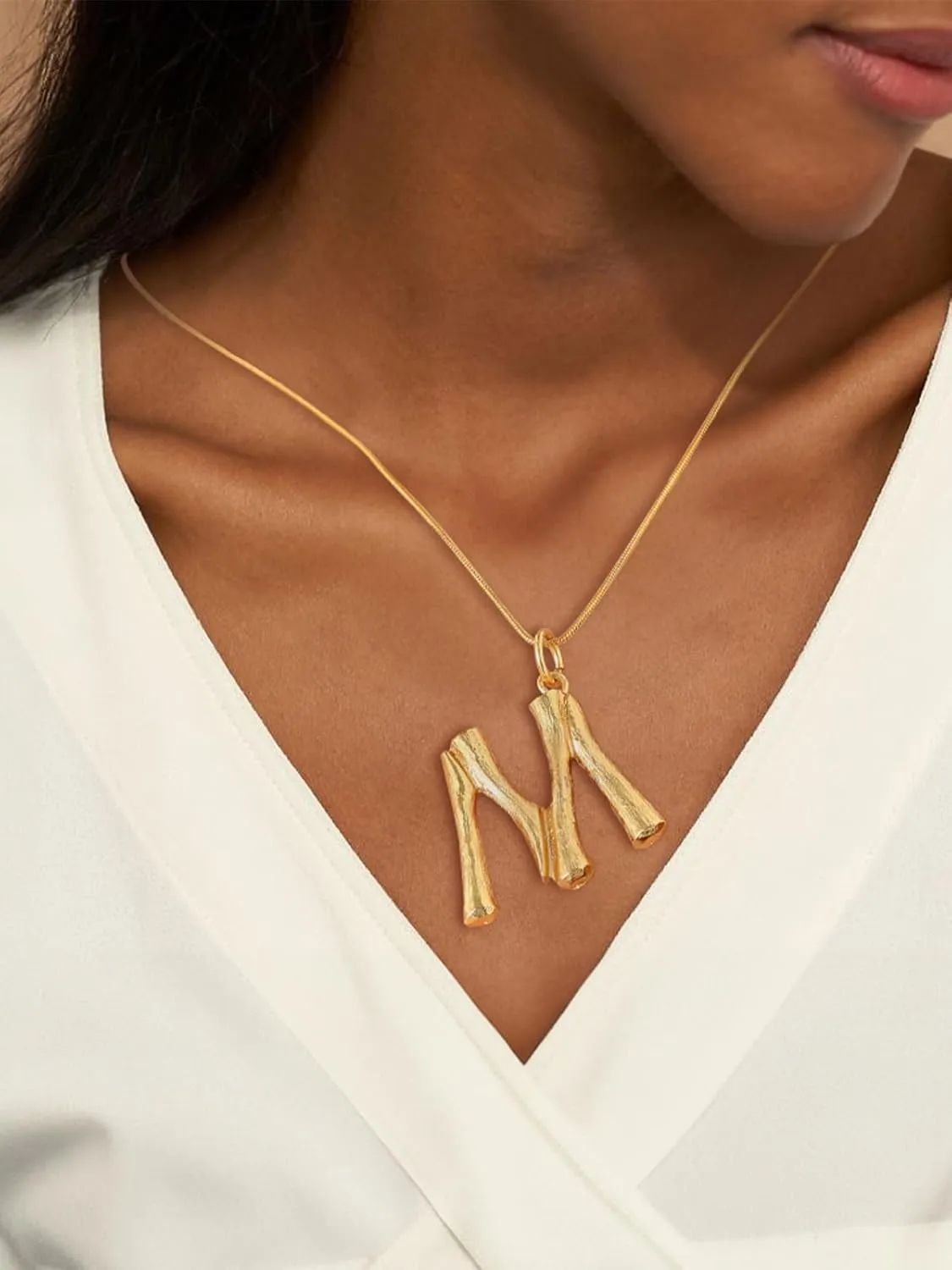FOCALOOK Statement Bamboo Necklace, 14K Gold Plated Initial Name Pendant Necklace for Women - Big Bamboo Letter Charm Necklace(with Gift Box)
