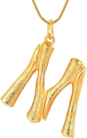 FOCALOOK Statement Bamboo Necklace, 14K Gold Plated Initial Name Pendant Necklace for Women - Big Bamboo Letter Charm Necklace(with Gift Box)
