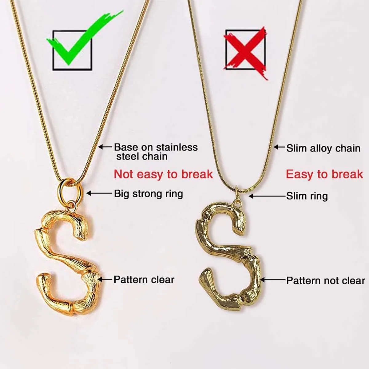FOCALOOK Statement Bamboo Necklace, 14K Gold Plated Initial Name Pendant Necklace for Women - Big Bamboo Letter Charm Necklace(with Gift Box)