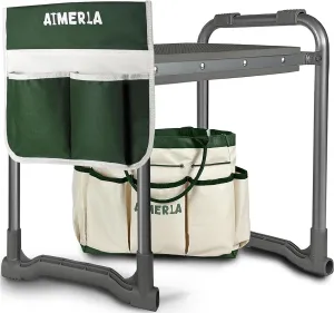 Foldable Garden Kneeler Seat Heavy Duty [Upgraded Widened Thick Kneeling Pad] Garden Stool with Large Garden Tool Bags with Pockets - Portable Garden Bench Gardening Gifts for Parents
