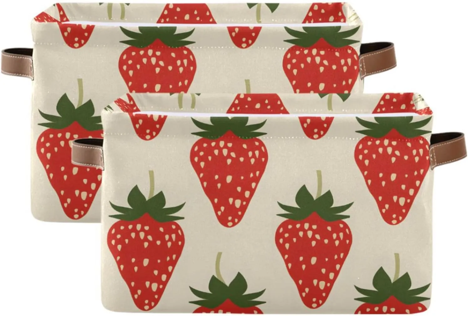Foldable Storage Basket with Handles Minimalist Strawberry Pattern Fabric Kitchen Baskets Open Home Storage Bins Boxes Organizer Bag for Baby Cloth Pet Toy Book Shelf Closet Baskets 1 Pcs