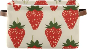 Foldable Storage Basket with Handles Minimalist Strawberry Pattern Fabric Kitchen Baskets Open Home Storage Bins Boxes Organizer Bag for Baby Cloth Pet Toy Book Shelf Closet Baskets 1 Pcs