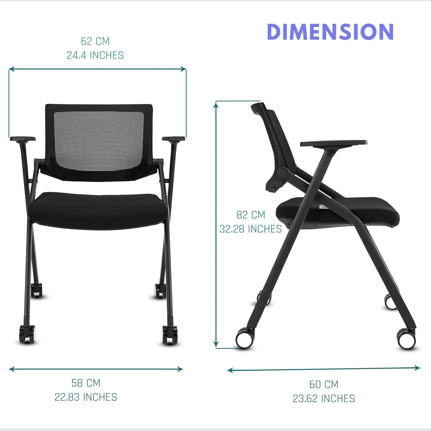 Folding Chair with Wheels and Paddle, Ergonomic Mesh Back and Arms for Office, Meetings, Conferences, Receptions, Training Rooms & Folding Office Chairs - Black 30 Pack