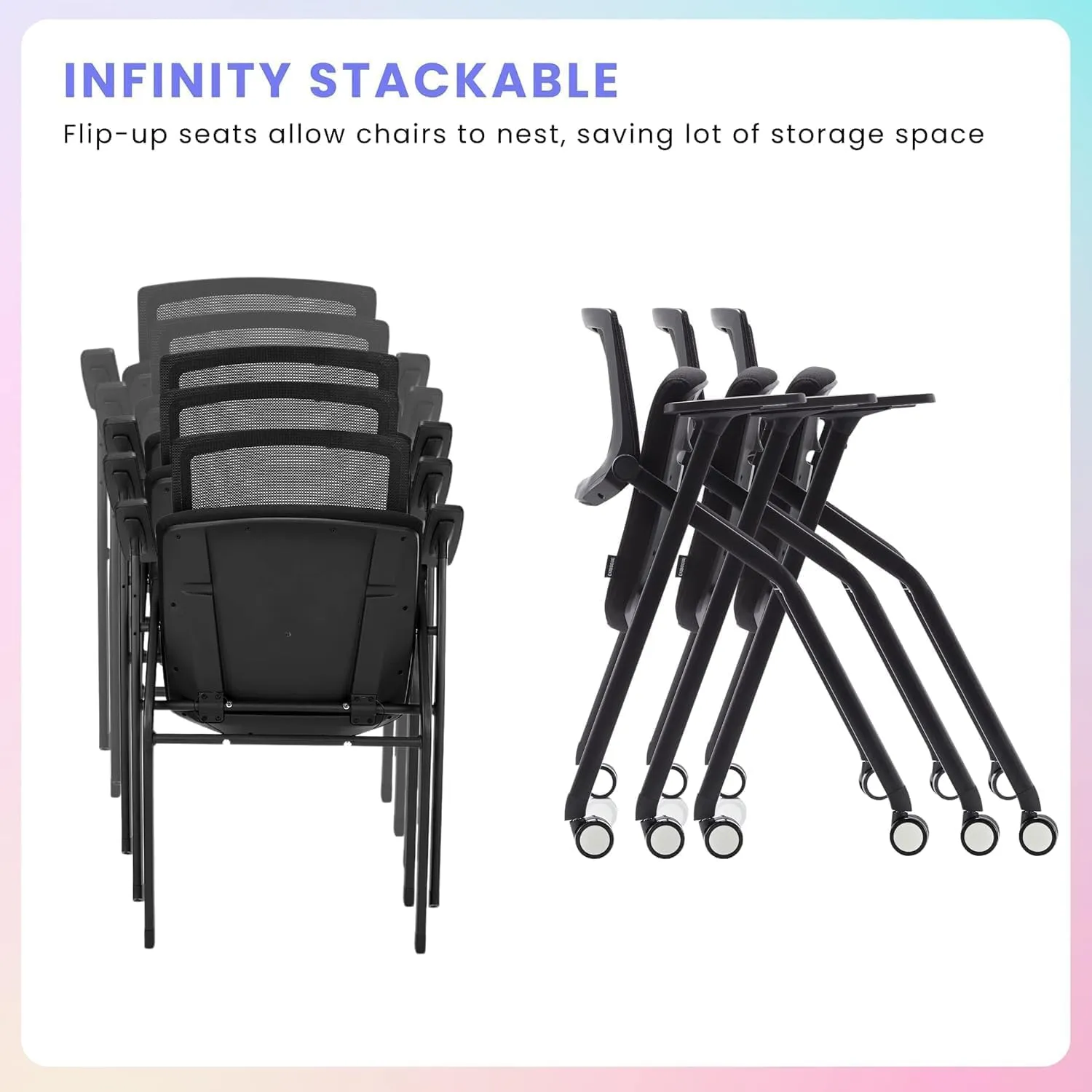 Folding Chair with Wheels and Paddle, Ergonomic Mesh Back and Arms for Office, Meetings, Conferences, Receptions, Training Rooms & Folding Office Chairs - Black 30 Pack